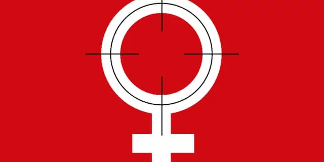 A white planetary symbol for Venus - used as a gender symbol for women - with a target on it.