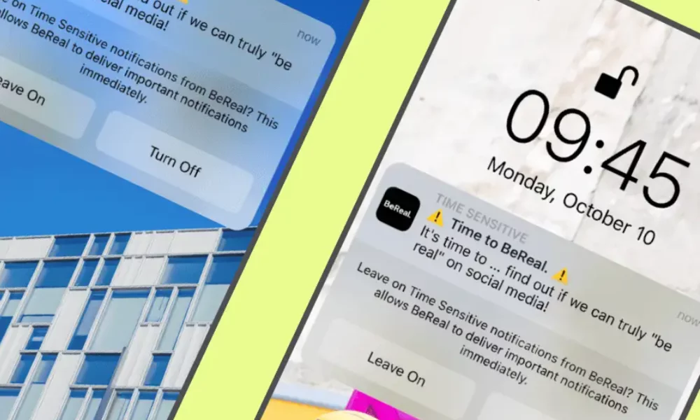 Two screens showing the BeReal notification