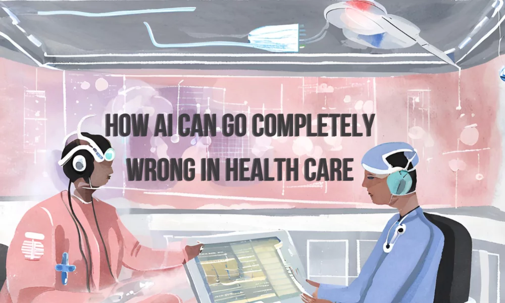 An AI generated image of two people sitting in a hospital 