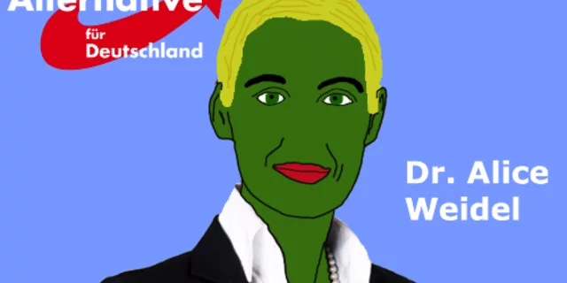 Meme Alice Weidel from Alternative fur Deutschland as Pepe The Frog  in the meme war