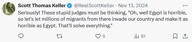 Figure 1. Screenshot of a comment from a verified far-right account below Eva Vlaardingerbroek's post on X. 