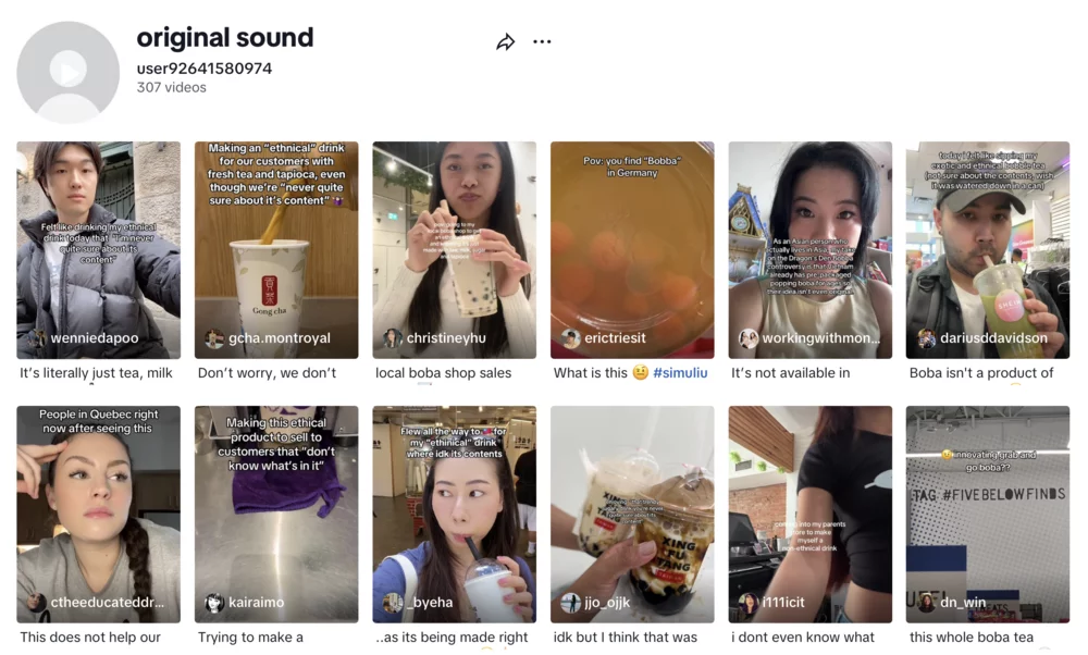 Figure 2 - Screenshot of videos using the TikTok sound that reference a controversial line from Dragons Den