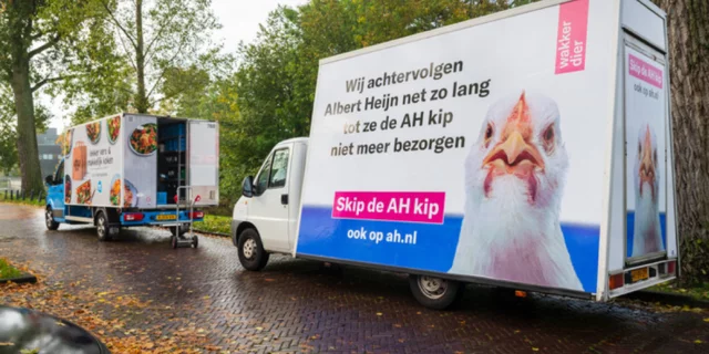 Wakker Dier chasing a home delivery van from supermarket Albert Heijn