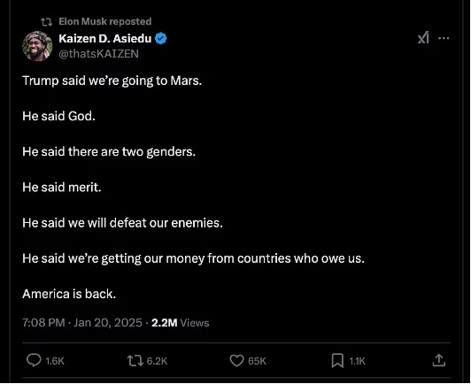 Kaizen D. Asiedu tweets his belief in Trump's divine power