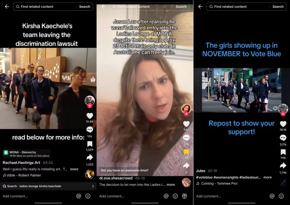 3 screenshots of TikTok videos.&nbsp;(Left to Right) @rachel.hastings.art, @dr.zoe.shesacrowd and @Julesrebecca777.