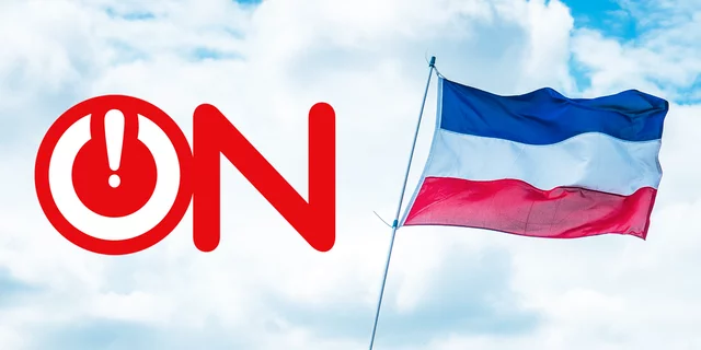 The logo of Ongehoord Nederland, in the background an upside-down Dutch flag
