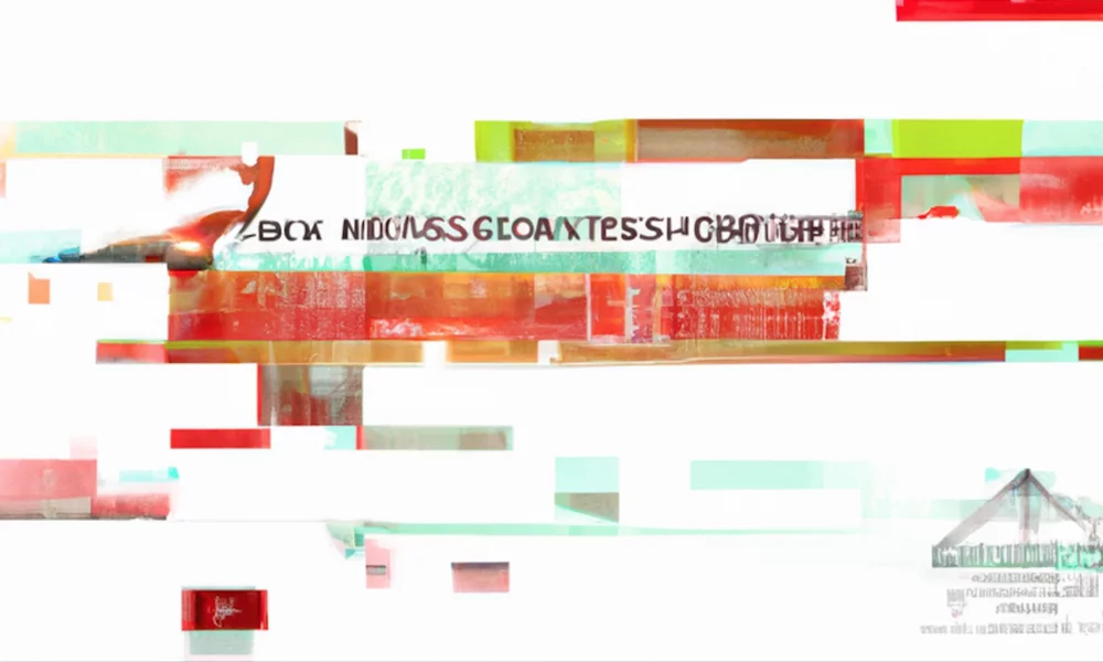 White field and colored blocks, unintelligible text