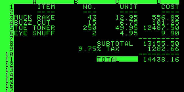 First spreadsheet lay-out